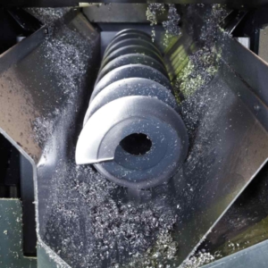 Screw conveyor moving grapes